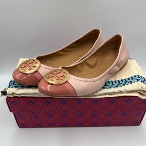 TORY BURCH MINNIE SEA SHELL PINK LEATHER REVA TRAMONTO CAP TOE BALLET FLATS 8